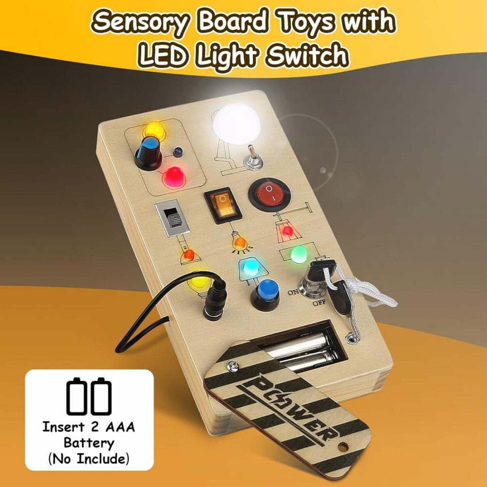 Montessori Busy Board Toy For Toddlers  Led Wooden Sensory Board With 8 Switch Light Designs  Early Activity Motor Skills Educational Toys For Toddler 1 2 3 Year Old Boys Girls  |  Sorting & Stacking Toys All Toys Sorting & Stacking Toys