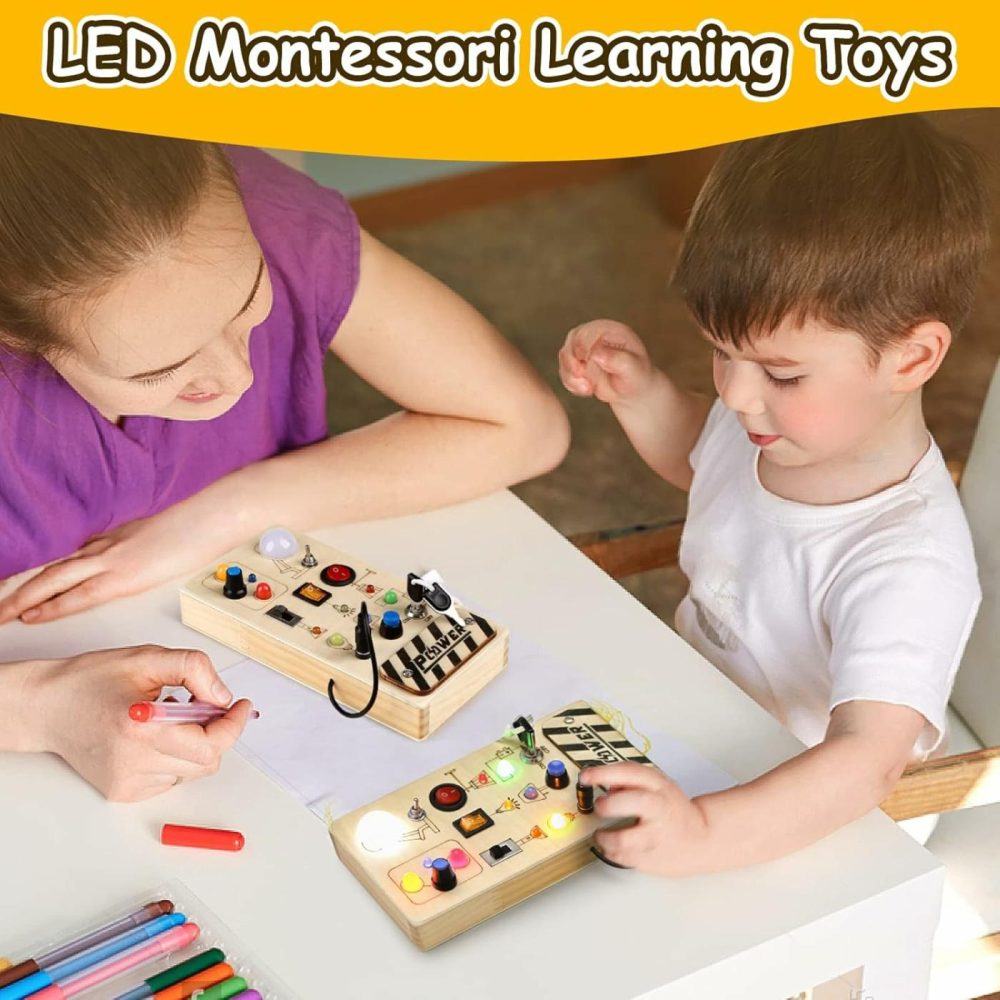 Montessori Busy Board Toy For Toddlers  Led Wooden Sensory Board With 8 Switch Light Designs  Early Activity Motor Skills Educational Toys For Toddler 1 2 3 Year Old Boys Girls  |  Sorting & Stacking Toys All Toys Sorting & Stacking Toys