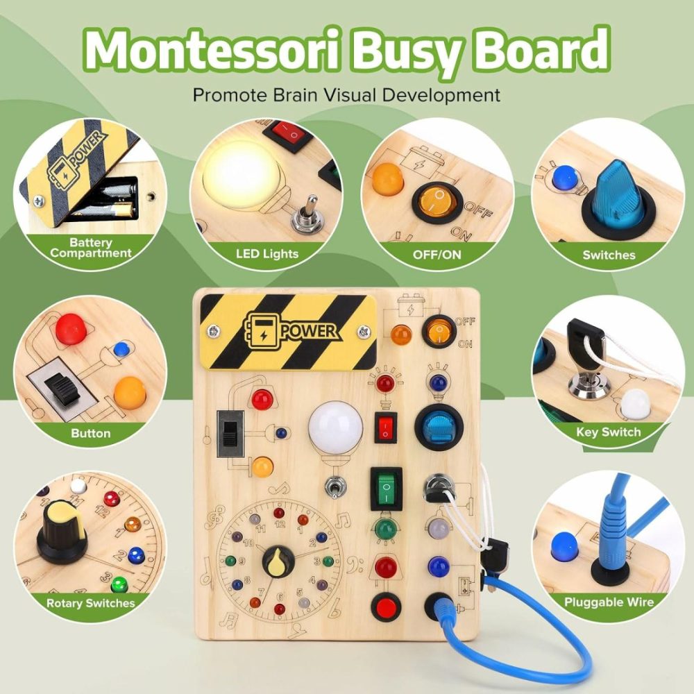 Montessori Busy Board With Led Light  Sensory Board For Toddlers 1+ Year Old  Wooden Montessori Toys Gifts For 1+ Year Old Boy And Girl  |  Sorting & Stacking Toys All Toys Sorting & Stacking Toys