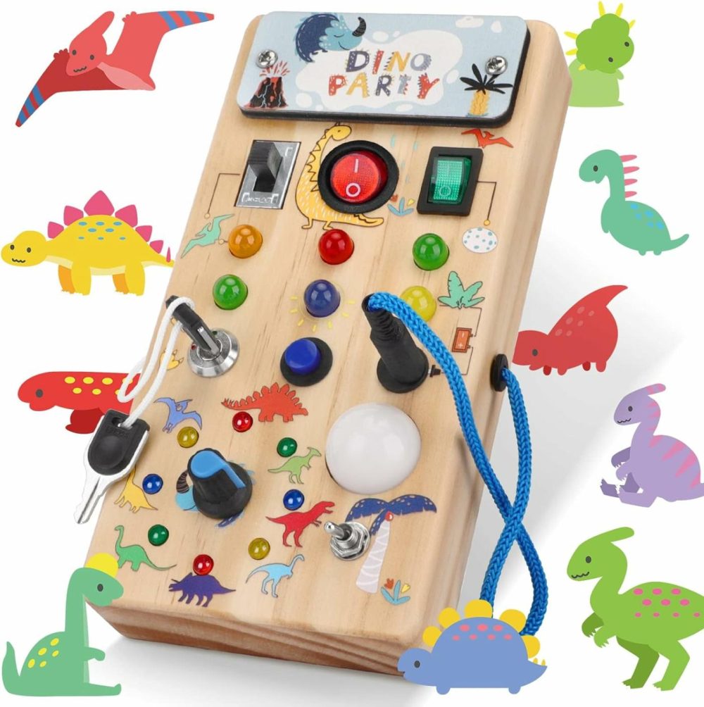 Montessori Busy Board  Wooden Kid Sensory Board  Dino Led Light Switch Travel Toy  Baby Road Trip Essentials  Christmas & Birthday Gift For 1+ Toddler Boy And Girl  |  Sorting & Stacking Toys All Toys Sorting & Stacking Toys