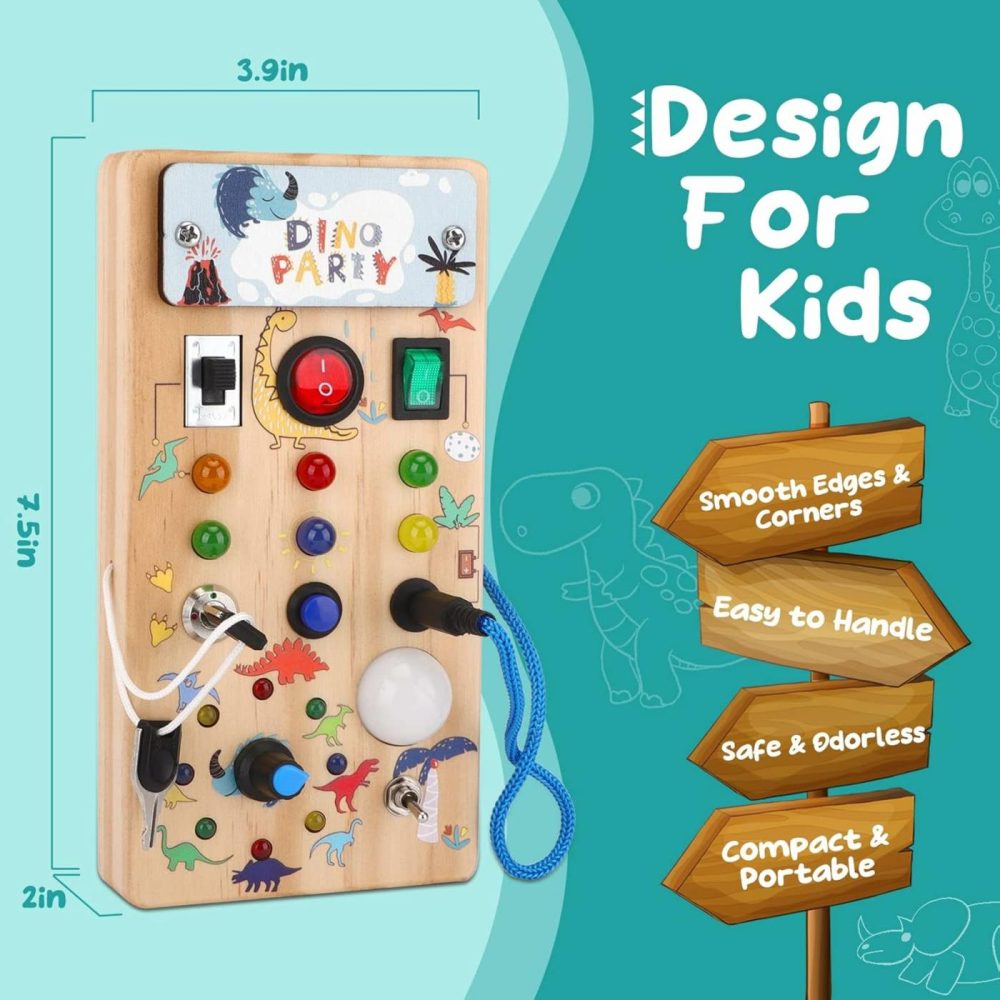 Montessori Busy Board  Wooden Kid Sensory Board  Dino Led Light Switch Travel Toy  Baby Road Trip Essentials  Christmas & Birthday Gift For 1+ Toddler Boy And Girl  |  Sorting & Stacking Toys All Toys Sorting & Stacking Toys