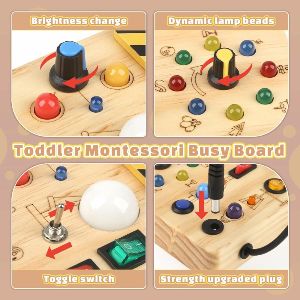 Montessori Busy Board Wooden Sensory Toys For Toddler With Led Light Up Switch  Baby Fidget Board Travel Toys For 18+ Months  Boys Girls Birthday  |  Sorting & Stacking Toys All Toys Sorting & Stacking Toys