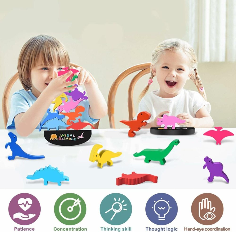 Montessori Dinosaur Toys For 2 3 4 Year Old Boys – Wooden Stacking Dinosaur Toys For Kids 2-4 3-5  Toddler Balancing Block Sets  |  Sorting & Stacking Toys All Toys Multiple Colour 2