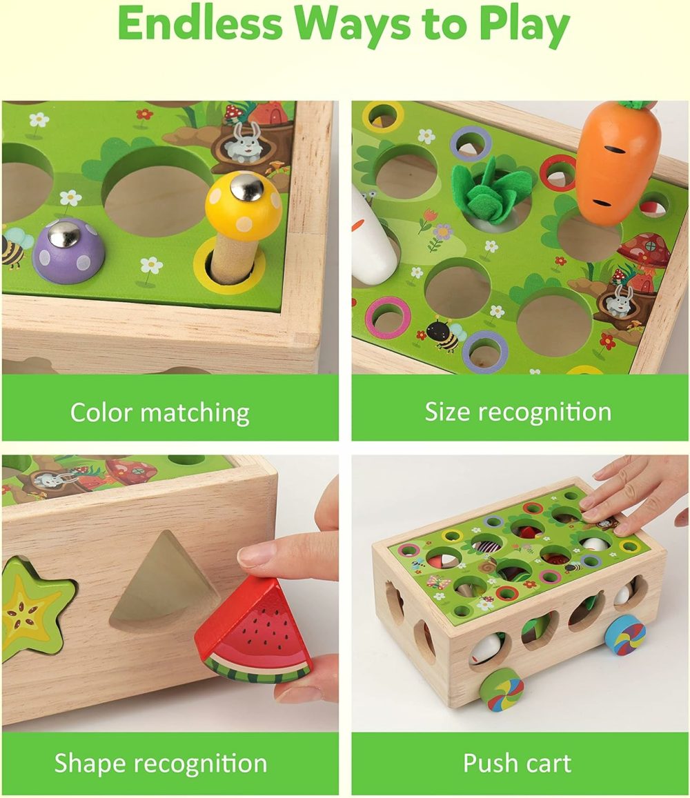 Montessori Fine Motor Toys For Baby Toddler  Wooden Shape Sorter Carrot Harvest Game  Preschool Learning Educational Gift Toy For 3 4 5 Year Old  |  Sorting & Stacking Toys All Toys Sorting & Stacking Toys