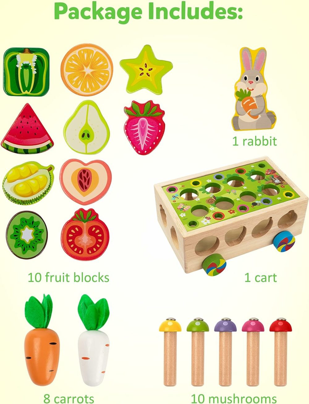 Montessori Fine Motor Toys For Baby Toddler  Wooden Shape Sorter Carrot Harvest Game  Preschool Learning Educational Gift Toy For 3 4 5 Year Old  |  Sorting & Stacking Toys All Toys Sorting & Stacking Toys