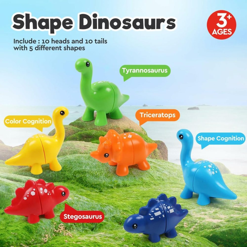 Montessori Matching Dinosaurs Toy  Color And Shapes Recognition  Snap And Pattern Match Game Preschool Learning Toys Homeschooling Activity Class Tool  Childrens Day Gifts For Toddlers Boys Girls  |  Sorting & Stacking Toys All Toys Sorting & Stacking Toys