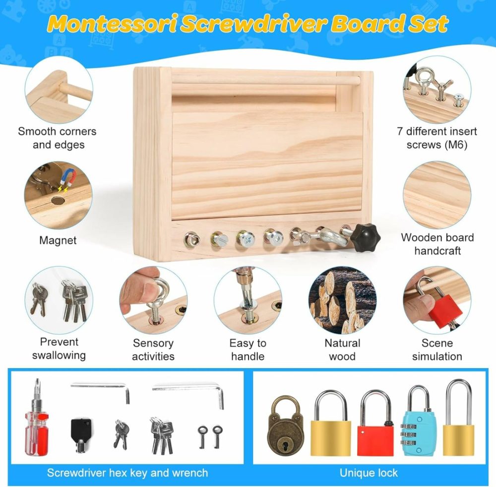 Montessori Screwdriver Board Set-Lock And Key Toy,Montessori Toys For 3 4 5 Year Old,Kids Tool Set,Preschool Learning Sensory Toys,Fine Motor Skills,Stem Toys  |  Sorting & Stacking Toys All Toys Sorting & Stacking Toys