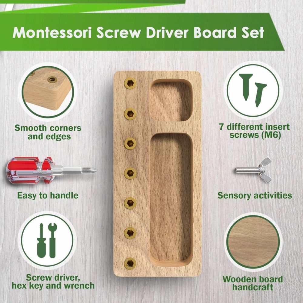 Montessori Screwdriver Board Set – Wooden Montessori Toys For 4 Year Old Kids And Toddlers  Sensory Bin  Fine Motor Skills  Stem Toys  |  Sorting & Stacking Toys All Toys Sorting & Stacking Toys