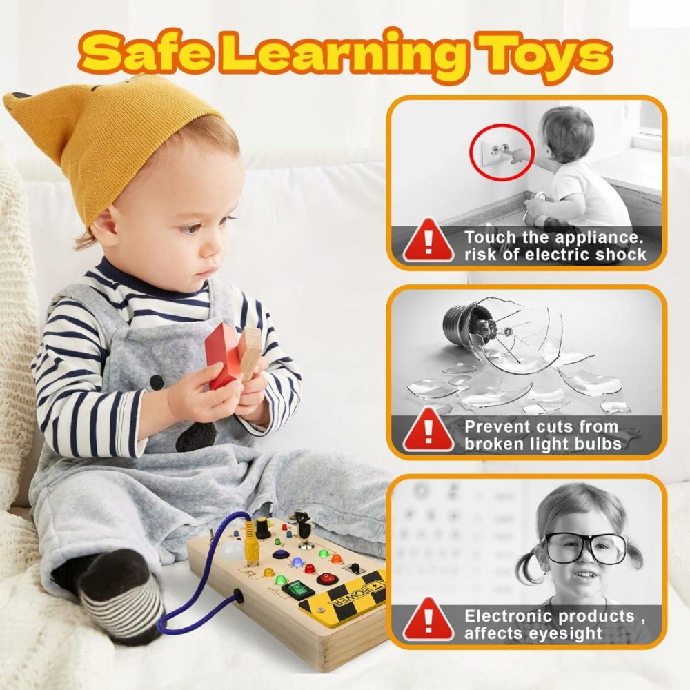 Montessori Switch Busy Board With Led Light – Montessori Toys For 1 2 3 4 Year Old  Wooden Toddler Busy Boards Light Switches Toy  Travel Educational Sensory Toys For Toddlers 1-3 Boys Girls  |  Sorting & Stacking Toys All Toys Sorting & Stacking Toys