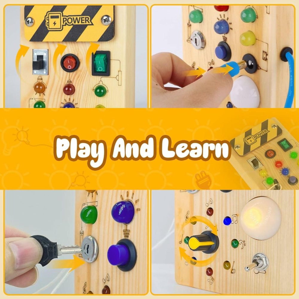 Montessori Toddler Busy Board  Baby Wooden Busy Board With 8 Led Light Switches  Sensory Toys Light Switch Toys Travel Toys For 1+ Year Old Baby And Toddler  |  Sorting & Stacking Toys All Toys Sorting & Stacking Toys