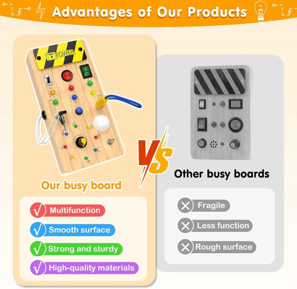 Montessori Toddler Toys-Baby Wooden Busy Board-Sensory Toys With Light Switch-Baby Travel Toys-Preschool Educational Learning Activities Toys-Gifts For Boys Girls Ages 1 2 3 4+ Year Old  |  Sorting & Stacking Toys All Toys Sorting & Stacking Toys