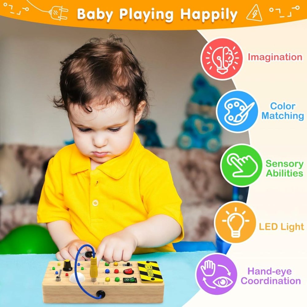 Montessori Toddler Toys-Baby Wooden Busy Board-Sensory Toys With Light Switch-Baby Travel Toys-Preschool Educational Learning Activities Toys-Gifts For Boys Girls Ages 1 2 3 4+ Year Old  |  Sorting & Stacking Toys All Toys Sorting & Stacking Toys