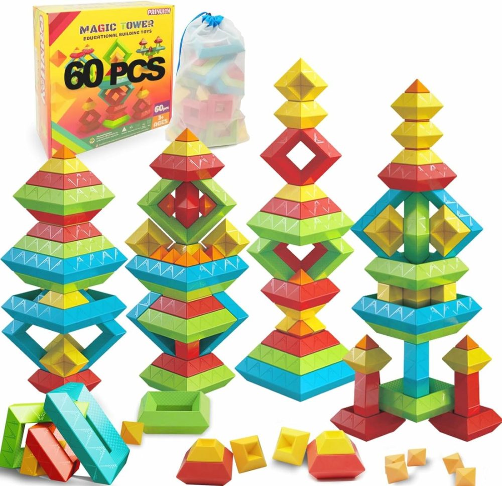 Montessori Toddler Toys For Ages 2-4  60 Pcs Stacking Building Toys Blocks Kids Sensory Toys For Toddlers 1-3 3-5  Preschool Learning Activities Stem Educational Pyramid Gifts For Boys Girls  |  Sorting & Stacking Toys All Toys Sorting & Stacking Toys