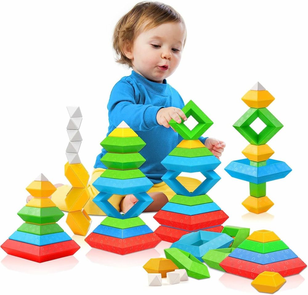 Montessori Toys For 1 2 3 4 5 Year Old Boys Girls Toddlers Preschool Learning Activities 30Pcs Building Blocks Stacking Educational Toys Stem Sensory Toys Gifts For Kids Age 1-2 2-4  |  Sorting & Stacking Toys All Toys Sorting & Stacking Toys