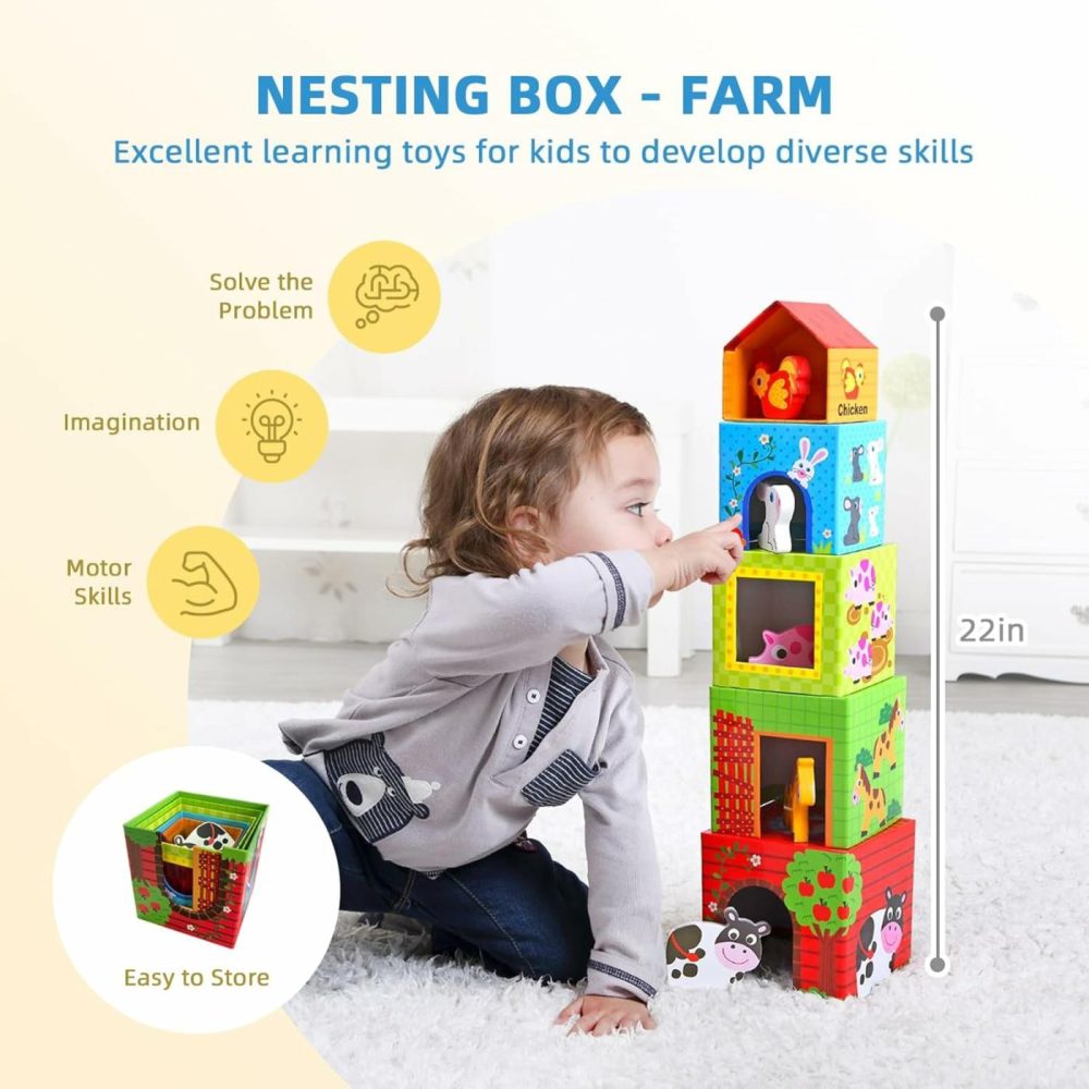 Montessori Toys For 1 Year Old  7 In 1 Learning Educational Kit With Sensory Bin,Nesting Box  3 In 1 Educational Box,Pounding Bench And Baby Stacking Cups  |  Sorting & Stacking Toys All Toys Sorting & Stacking Toys