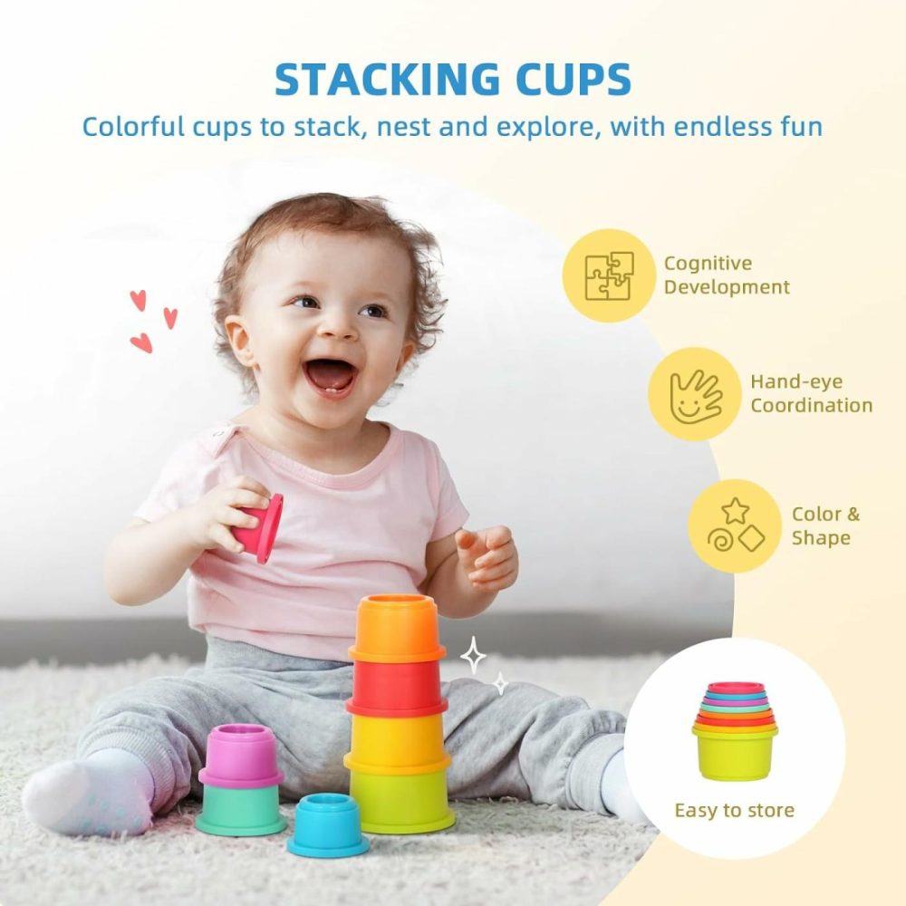 Montessori Toys For 1 Year Old  7 In 1 Learning Educational Kit With Sensory Bin,Nesting Box  3 In 1 Educational Box,Pounding Bench And Baby Stacking Cups  |  Sorting & Stacking Toys All Toys Sorting & Stacking Toys