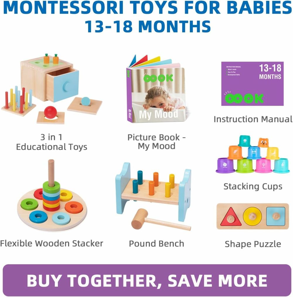 Montessori Toys For 1 Year Old  8 In 1 Learning Educational Set Wooden Toys (Includes Stacking Cups  3 In 1 Educational Box  Pound Bench  Shape Puzzle And More)…  |  Sorting & Stacking Toys All Toys Sorting & Stacking Toys