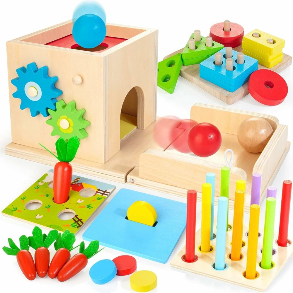 Montessori Toys For 1+ Year Old  8-In-1 Wooden Play Kit Includes Object Permanent Box  Learning Activity Cube  Sorting & Stacking Toy  Carrot Harvest Game  Gift For Boys Girls Age 12+ Months  |  Sorting & Stacking Toys All Toys Sorting & Stacking Toys