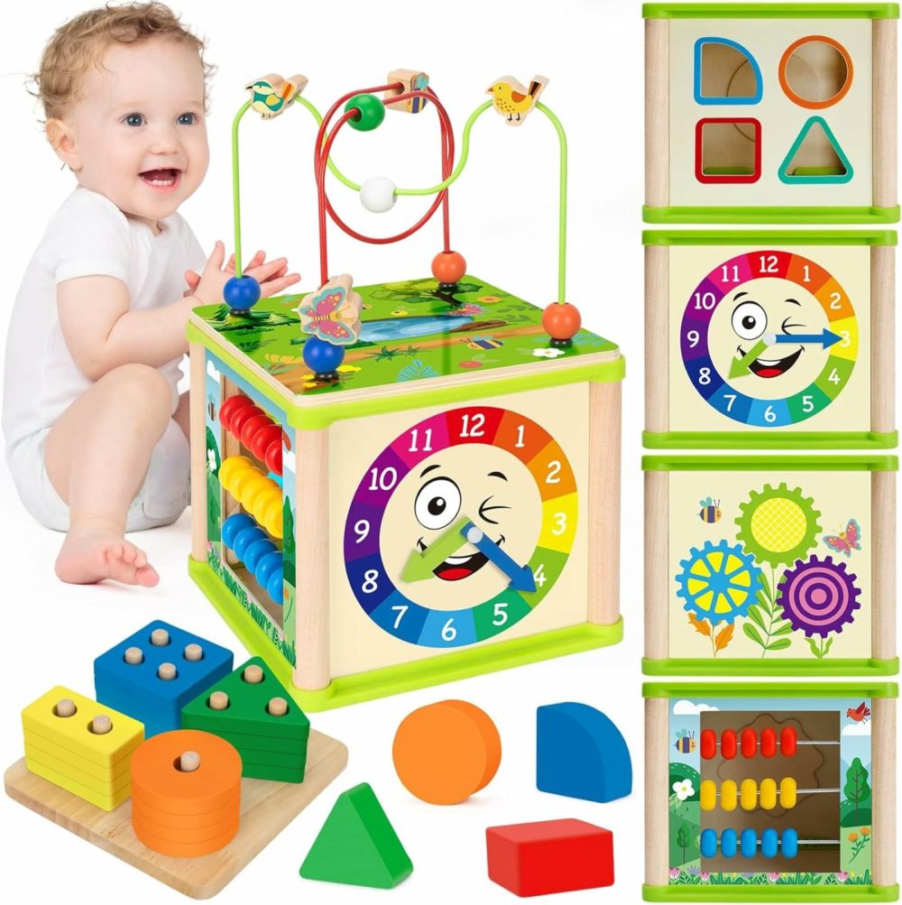 Montessori Toys For 1+ Year Old Boys & Girls  Wooden Activity Cube With Bonus Sorting & Stacking Board  Educational Learning For Toddlers Aged 1-2  Ideal 1St Birthday Gifts  |  Activity Cubes Activity Cubes Activity Cubes