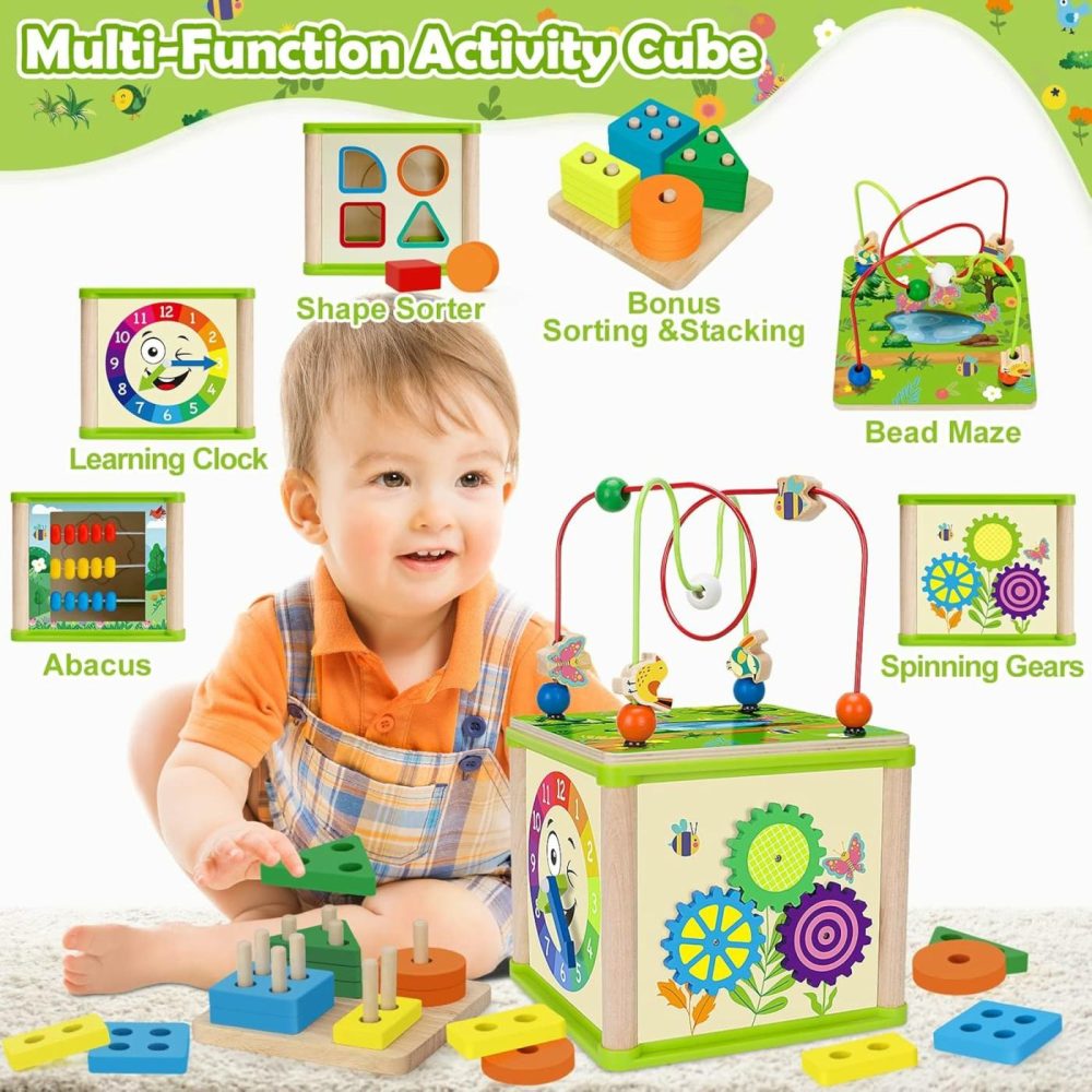 Montessori Toys For 1+ Year Old Boys & Girls  Wooden Activity Cube With Bonus Sorting & Stacking Board  Educational Learning For Toddlers Aged 1-2  Ideal 1St Birthday Gifts  |  Activity Cubes Activity Cubes Activity Cubes