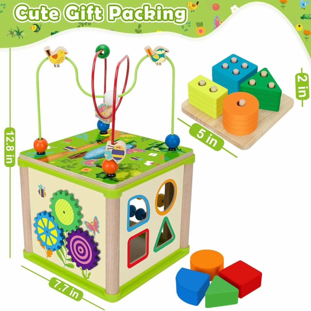 Montessori Toys For 1+ Year Old Boys & Girls  Wooden Activity Cube With Bonus Sorting & Stacking Board  Educational Learning For Toddlers Aged 1-2  Ideal 1St Birthday Gifts  |  Activity Cubes Activity Cubes Activity Cubes