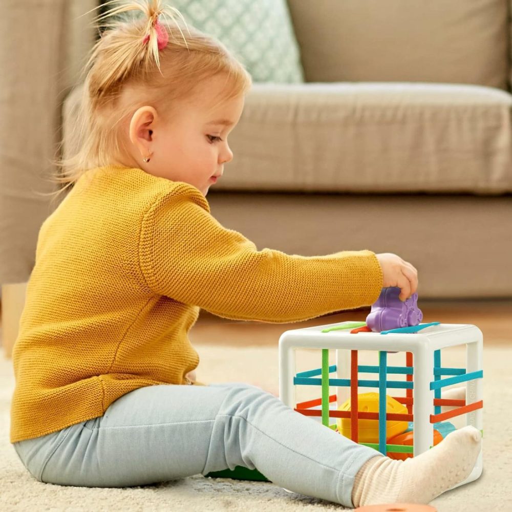 Montessori Toys For 1 Year Old  Cube Bin & 6 Sensory Shape Blocks  Baby Toys 12-18 Months  Developmental Infant Birthday Gifts For Learning Toddler Age 1 2 3  |  Sorting & Stacking Toys All Toys Sorting & Stacking Toys