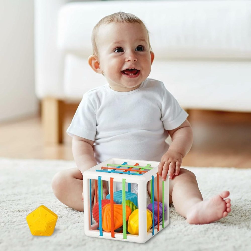 Montessori Toys For 1 Year Old  Cube Bin & 6 Sensory Shape Blocks  Baby Toys 12-18 Months  Developmental Infant Birthday Gifts For Learning Toddler Age 1 2 3  |  Sorting & Stacking Toys All Toys Sorting & Stacking Toys