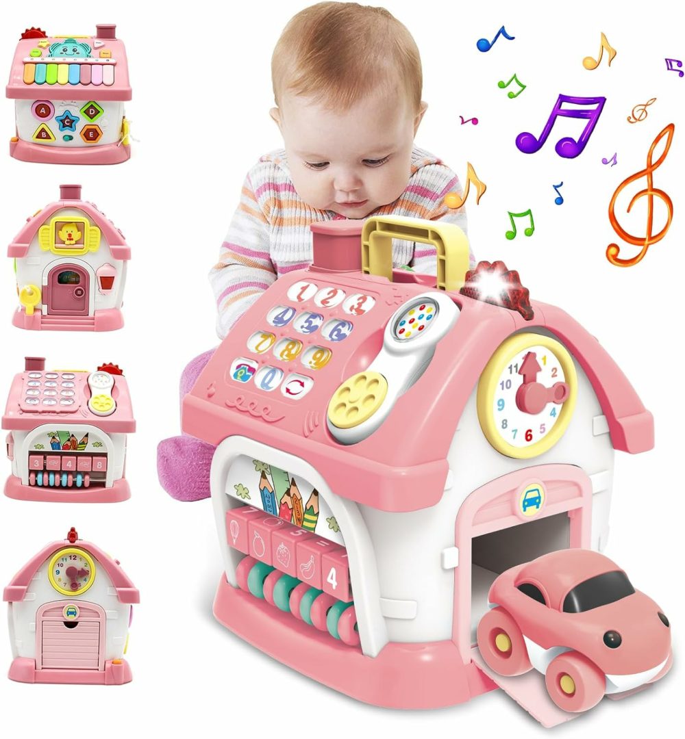 Montessori Toys For 1+ Year Old Girl – Toddler Toys Age 1-2  8-In-1 Toys With Sound/Lights/Music/Clock/Telephone/Car,Smart Learning Home  |  Musical Toys All Toys Pink