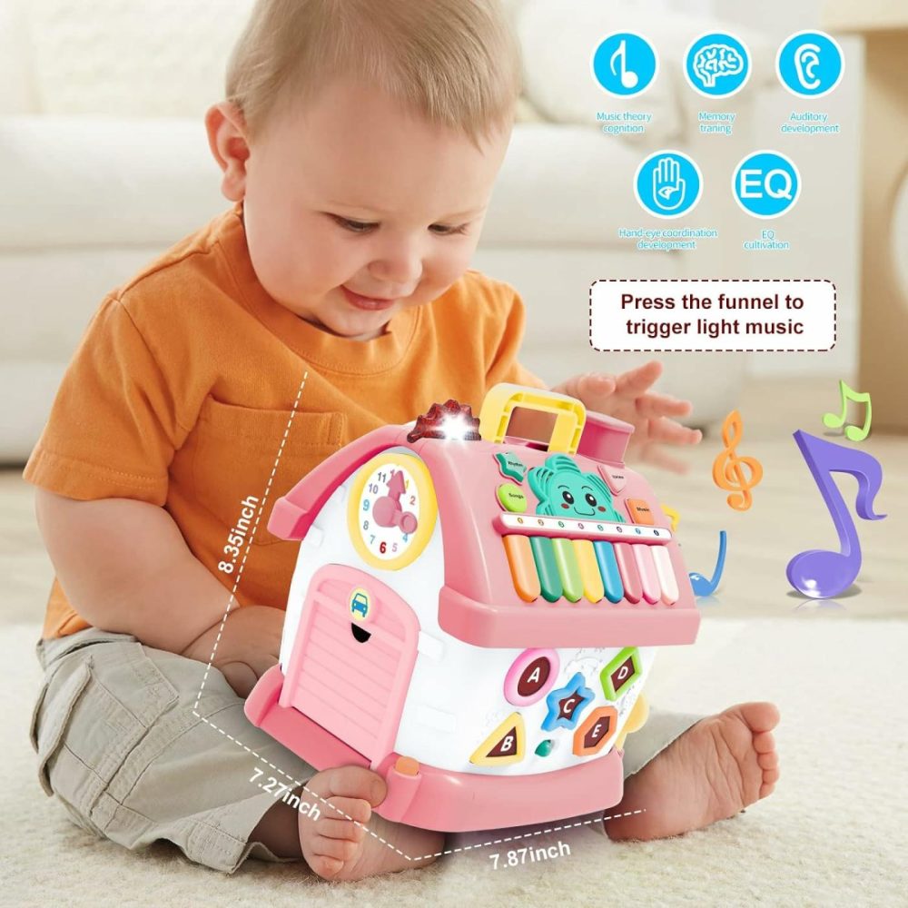 Montessori Toys For 1+ Year Old Girl – Toddler Toys Age 1-2  8-In-1 Toys With Sound/Lights/Music/Clock/Telephone/Car,Smart Learning Home  |  Musical Toys All Toys Pink