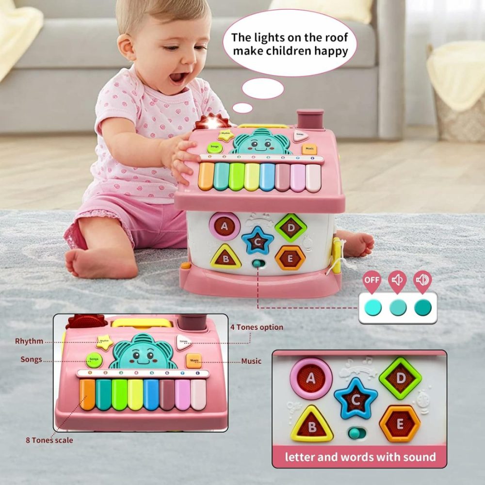 Montessori Toys For 1+ Year Old Girl – Toddler Toys Age 1-2  8-In-1 Toys With Sound/Lights/Music/Clock/Telephone/Car,Smart Learning Home  |  Musical Toys All Toys Pink