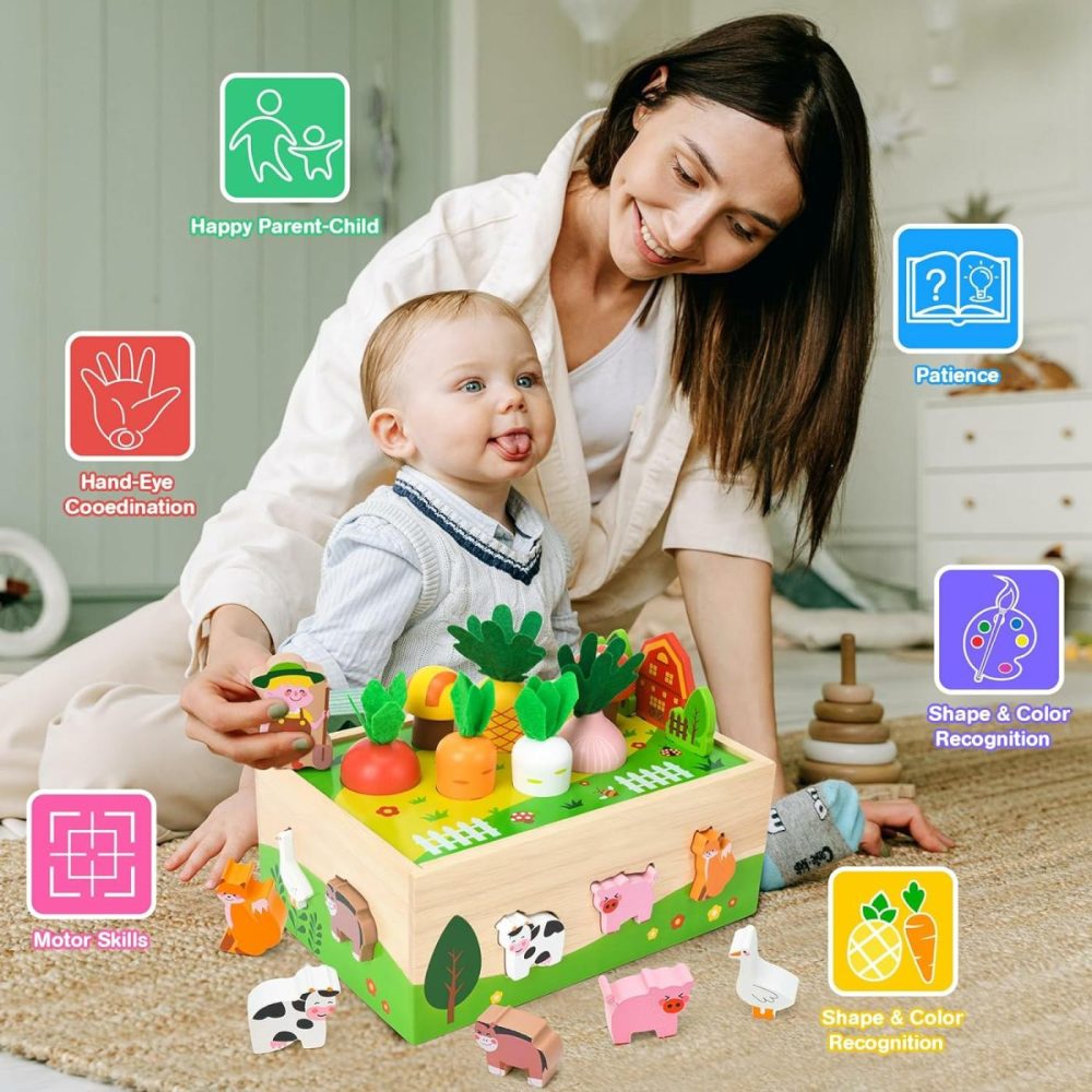 Montessori Toys For 1,2,3 Year Old Baby Boys And Girl  Farm Wooden Toys And Shape Sorting Toys Birthday Girl Gifts For Kids 1-3  Toddler Fine Motor Skills Game Wooden Toy  |  Sorting & Stacking Toys All Toys Sorting & Stacking Toys