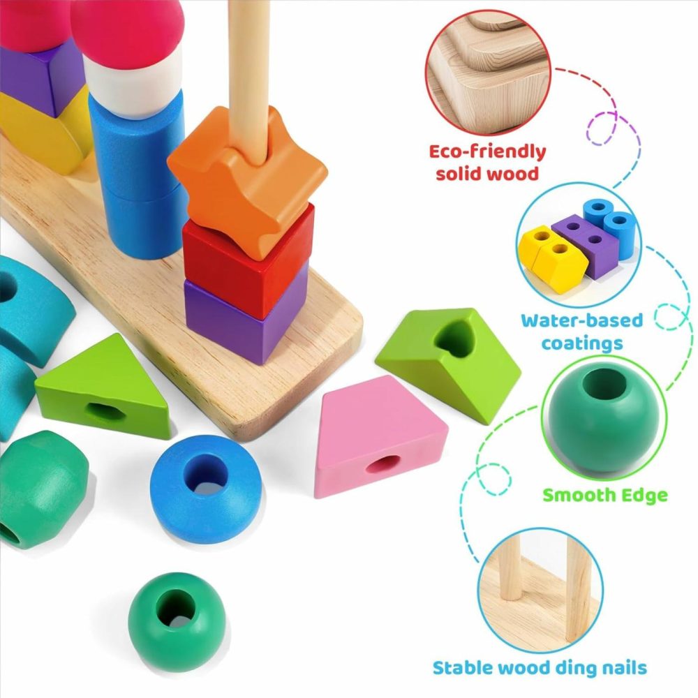 Montessori Toys For 2 3 4 5 Year Old Toddler  Wooden Beads Sequencing Toy  Lacing Beads  Stacking Block & Shape Stacker Toy  Preschool Learning Toy Birthday Gift For Kids Boys Girls  |  Sorting & Stacking Toys All Toys Sorting & Stacking Toys