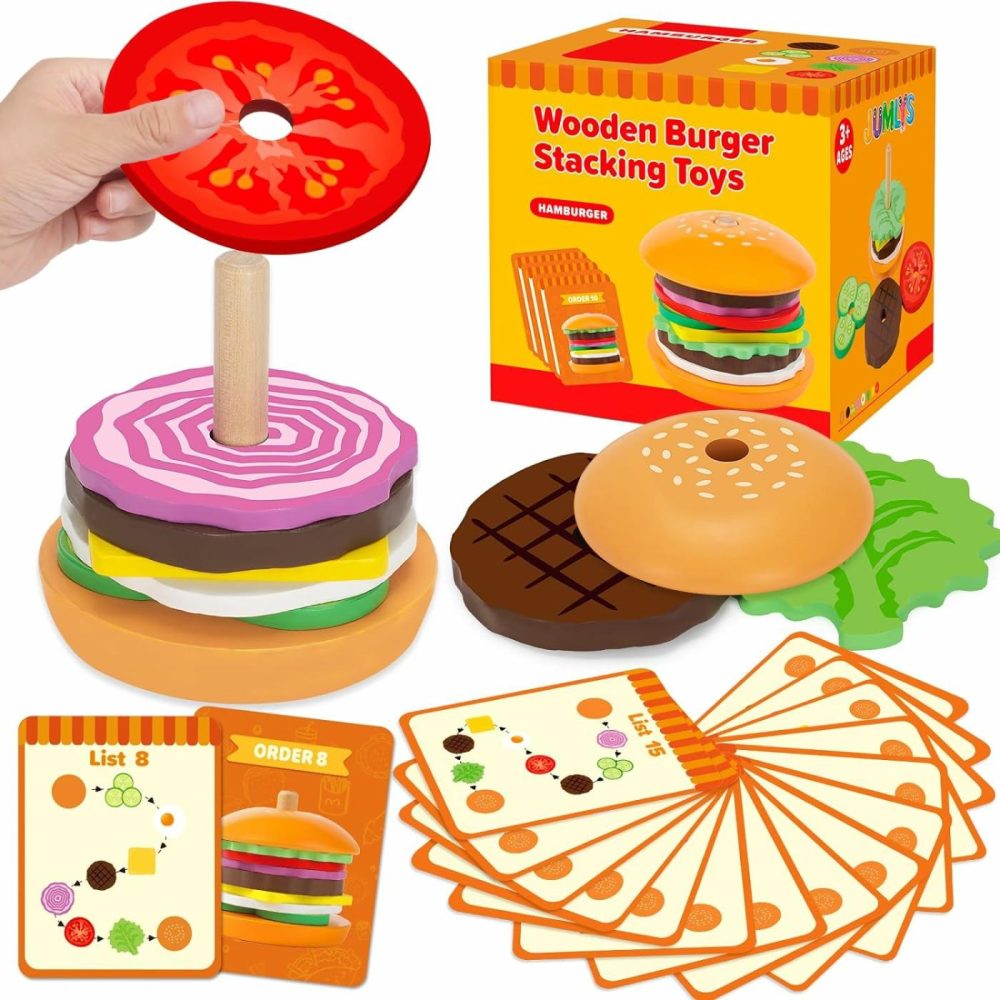 Montessori Toys For 2  3  4  5  Year Old  Wooden Burger Stacking Toys  Fine Motor Toys For Kids Boys Girls  Ideal Preschool Educational And Learning Toys  Perfect Christmas Birthday Gifts  |  Sorting & Stacking Toys All Toys Sorting & Stacking Toys