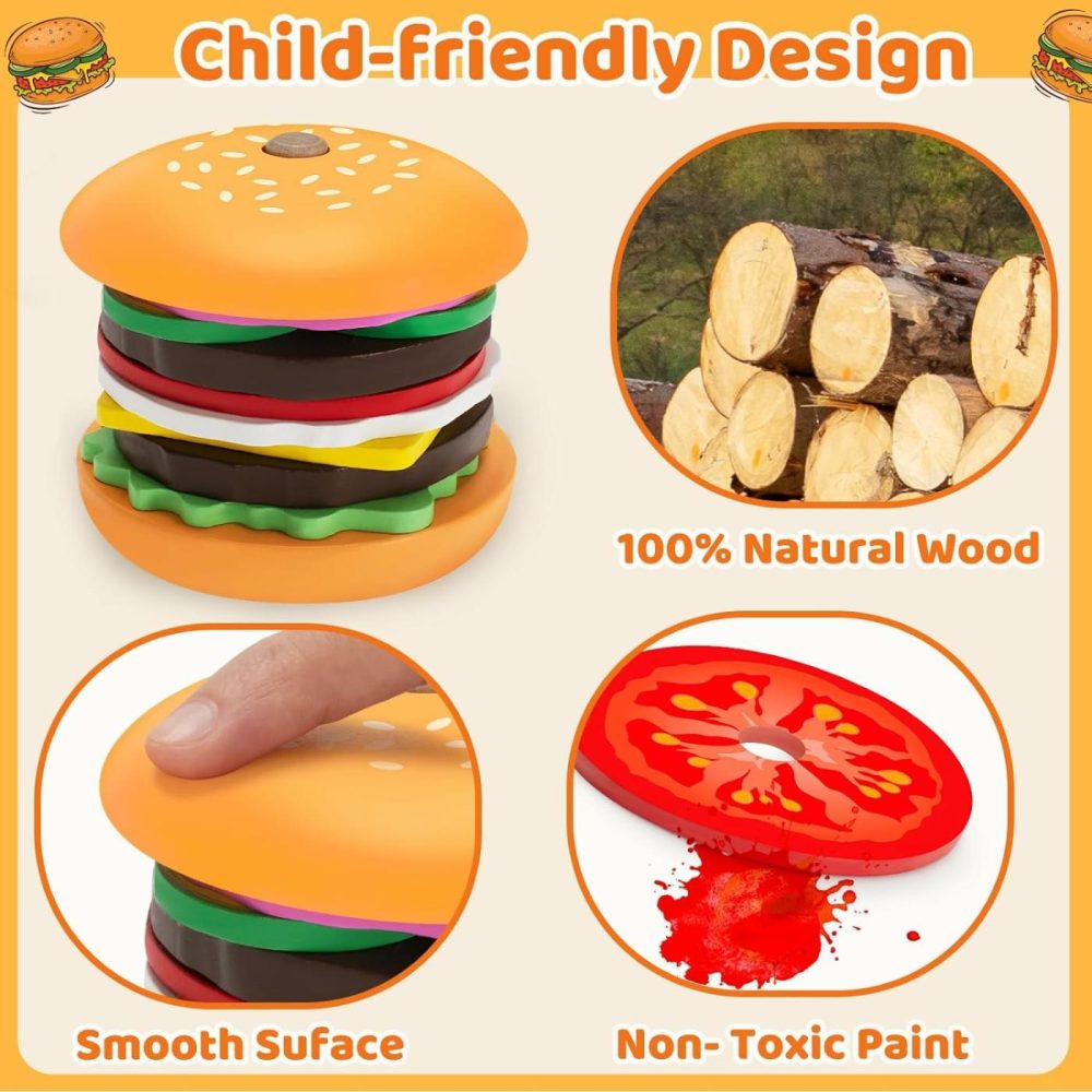 Montessori Toys For 2  3  4  5  Year Old  Wooden Burger Stacking Toys  Fine Motor Toys For Kids Boys Girls  Ideal Preschool Educational And Learning Toys  Perfect Christmas Birthday Gifts  |  Sorting & Stacking Toys All Toys Sorting & Stacking Toys