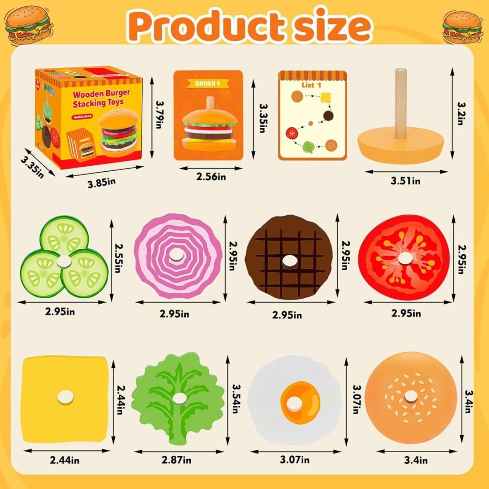 Montessori Toys For 2  3  4  5  Year Old  Wooden Burger Stacking Toys  Fine Motor Toys For Kids Boys Girls  Ideal Preschool Educational And Learning Toys  Perfect Christmas Birthday Gifts  |  Sorting & Stacking Toys All Toys Sorting & Stacking Toys