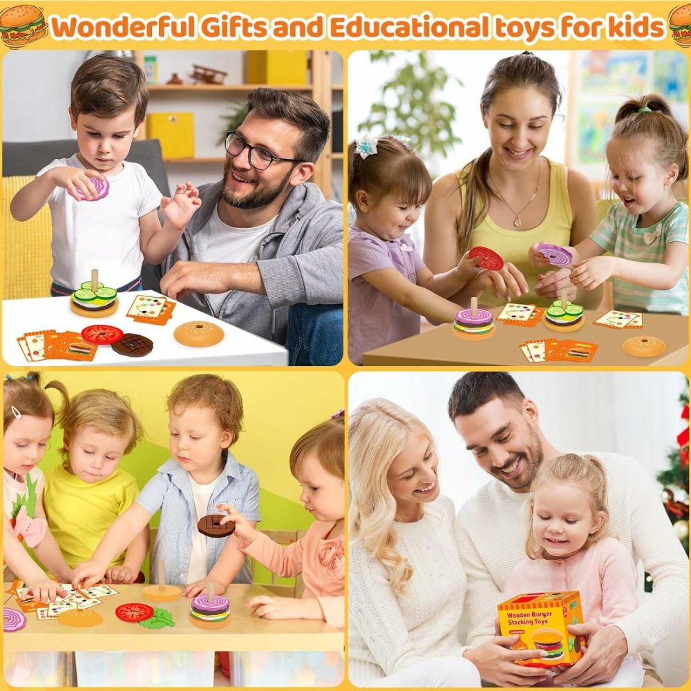 Montessori Toys For 2  3  4  5  Year Old  Wooden Burger Stacking Toys  Fine Motor Toys For Kids Boys Girls  Ideal Preschool Educational And Learning Toys  Perfect Christmas Birthday Gifts  |  Sorting & Stacking Toys All Toys Sorting & Stacking Toys