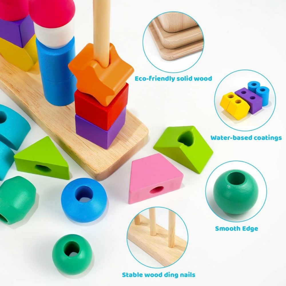 Montessori Toys For 2 3 4 Year Old Kid Boy Girl Toddler  Montessori Wooden Beads Sequencing Toy Set  Lacing Beads & Stacking Block & Matching Shape Stacker  Stem Preschool Learning Toy Birthday Gift  |  Sorting & Stacking Toys All Toys Sorting & Stacking Toys