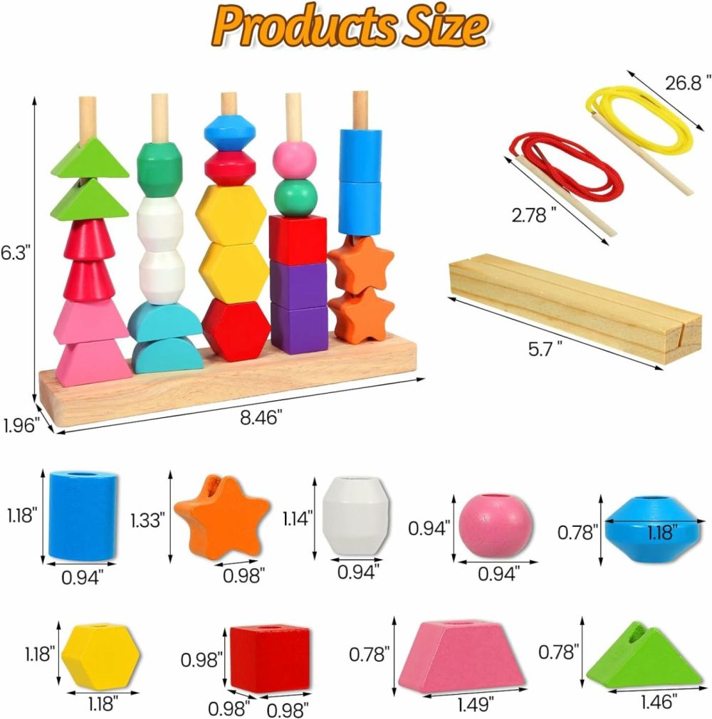 Montessori Toys For 2 3 4 Year Old Wooden Shape Matching Game & Lacing Beads Preschool Learning Activities Fine Motor Skills Toys Sorting Stacking Toddler Toys Age 2-4 Boys Girls  |  Sorting & Stacking Toys All Toys Sorting & Stacking Toys