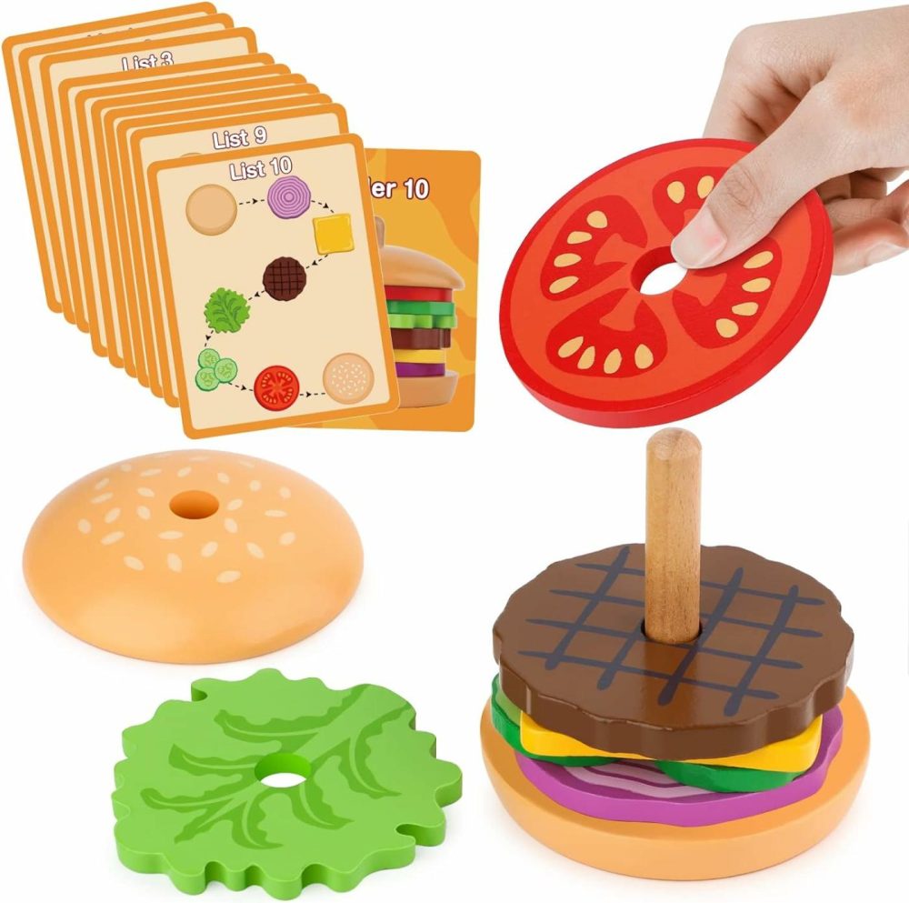 Montessori Toys For 3 Year Old – Wooden Burger Stacking Toys For Toddlers And Kids Preschool  Educational Toys  Fine Motor Skill Toy  Blocks For Toddlers  Learning Toys  |  Sorting & Stacking Toys All Toys Sorting & Stacking Toys