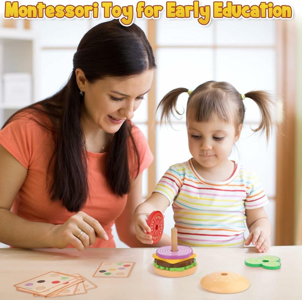 Montessori Toys For 3 Year Old – Wooden Burger Stacking Toys For Toddlers And Kids Preschool  Educational Toys  Fine Motor Skill Toy  Blocks For Toddlers  Learning Toys  |  Sorting & Stacking Toys All Toys Sorting & Stacking Toys