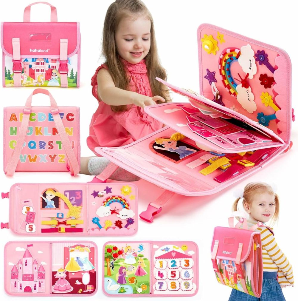 Montessori Toys For Ages 2-4  Busy Board 1-4 Year Old Girl Birthday Gift 17 In 1 Preschool Learning Activities With 12 Life Skill  Number,Shape,Dressup,Animal,Figures,Baby Girl Gifts  |  Sorting & Stacking Toys All Toys Polyester