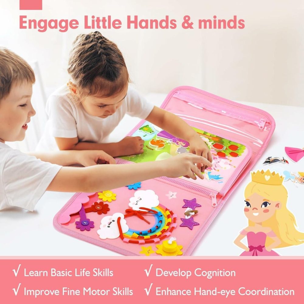 Montessori Toys For Ages 2-4  Busy Board 1-4 Year Old Girl Birthday Gift 17 In 1 Preschool Learning Activities With 12 Life Skill  Number,Shape,Dressup,Animal,Figures,Baby Girl Gifts  |  Sorting & Stacking Toys All Toys Polyester