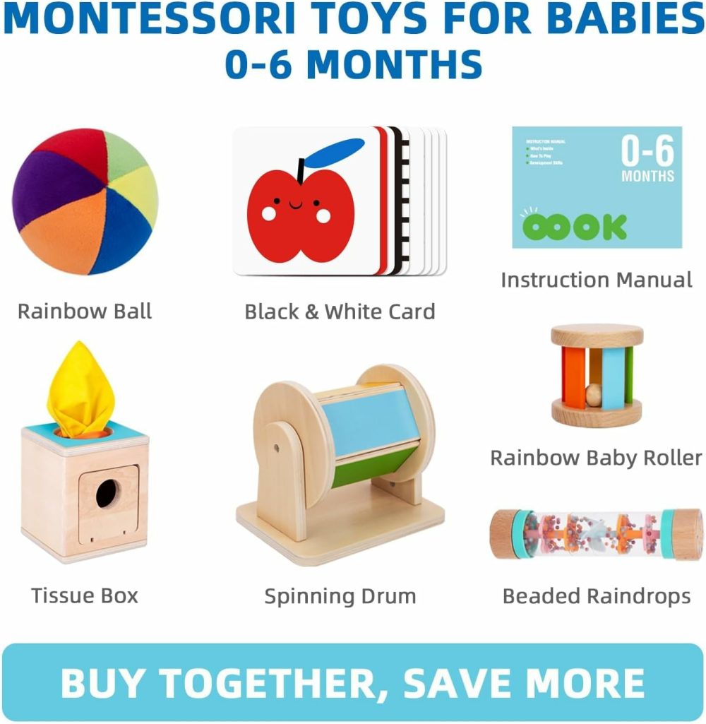 Montessori Toys For Babies 0-6 Months  6 In 1 Learning Educational Kit Including Rain Stick  Tissue Box  Spinning Drum  Baby Roller And Trainning Ball  |  Sorting & Stacking Toys All Toys Sorting & Stacking Toys