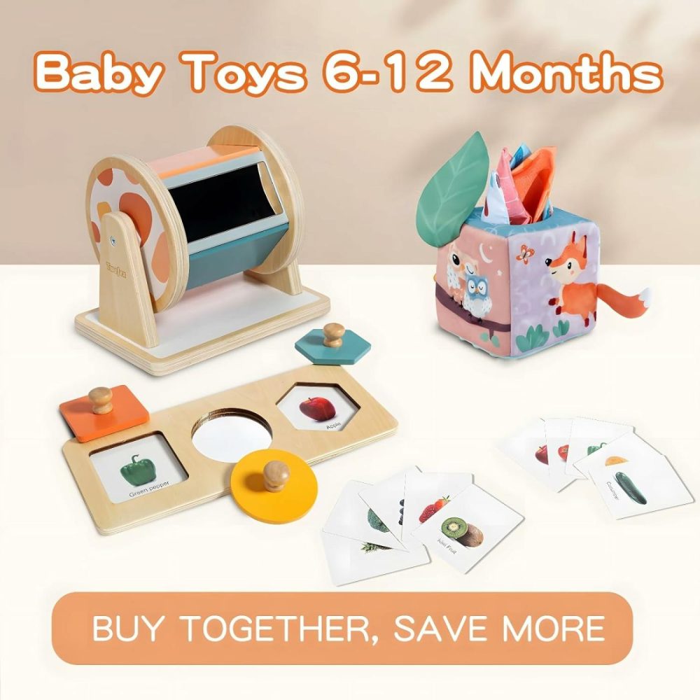 Montessori Toys For Babies 6-12 Months – 3 In 1 Baby Toys Play Kit – Medium Spinning Drum – Baby Tissue Box Toy – Peekaboo Knob Puzzle With Cards – Learning Educational Toy For Boys And Girls  |  Sorting & Stacking Toys All Toys Sorting & Stacking Toys