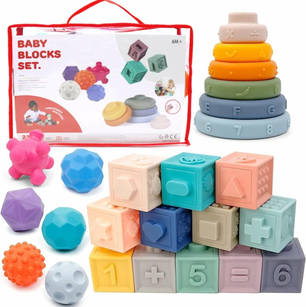 Montessori Toys For Babies 6-12 Months | 3 In 1 Soft Baby Stacking Blocks Toys Set | Sensory Toys For Toddlers 1-3 | Toys For Babies 6 Months | Early Development Learning Toys  |  Sorting & Stacking Toys All Toys Sorting & Stacking Toys