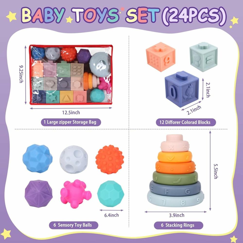 Montessori Toys For Babies 6-12 Months | 3 In 1 Soft Baby Stacking Blocks Toys Set | Sensory Toys For Toddlers 1-3 | Toys For Babies 6 Months | Early Development Learning Toys  |  Sorting & Stacking Toys All Toys Sorting & Stacking Toys