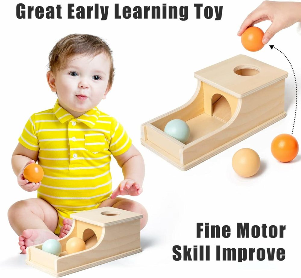 Montessori Toys For Babies 6-12 Months Object Permanence Box Wooden Ball Drop Toy Play For 6 Month 1 2 3 Year Old Toddlers Infant Early Age Toy  |  Sorting & Stacking Toys All Toys Orange/Yellow/Light Blue