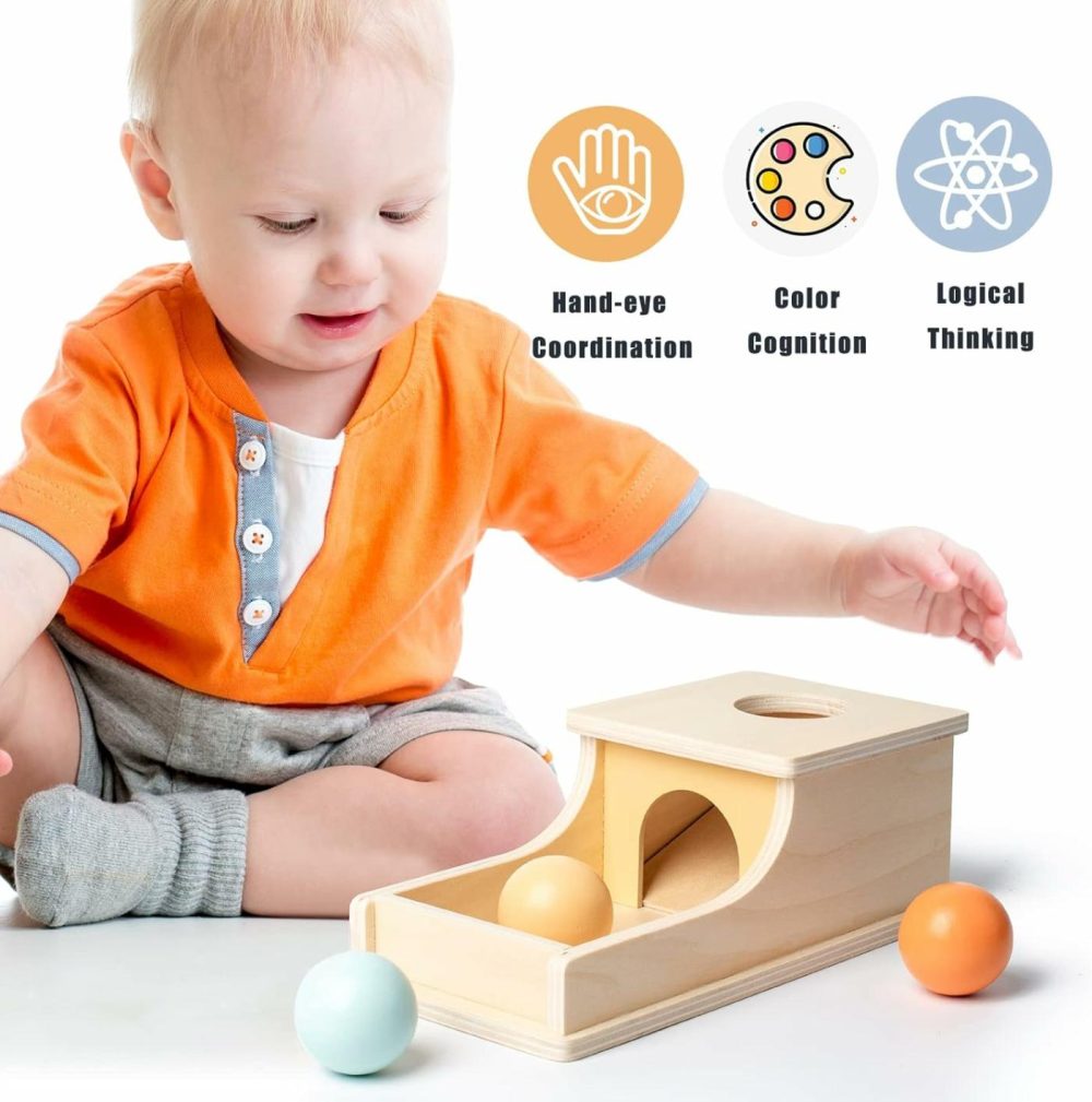 Montessori Toys For Babies 6-12 Months Object Permanence Box Wooden Ball Drop Toy Play For 6 Month 1 2 3 Year Old Toddlers Infant Early Age Toy  |  Sorting & Stacking Toys All Toys Orange/Yellow/Light Blue