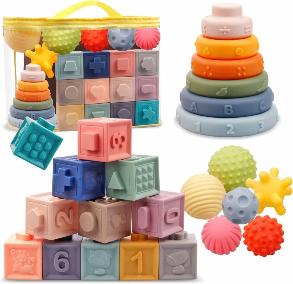 Montessori Toys For Babies,Soft Stacking Building Blocks Rings Balls Sets,3 In 1 Baby Toys Bundle,Sensory Toys For 6-12 Months  Soft Teething Toys For Babies,Baby Toys Gifts For Boy Girl  |  Sorting & Stacking Toys All Toys Sorting & Stacking Toys