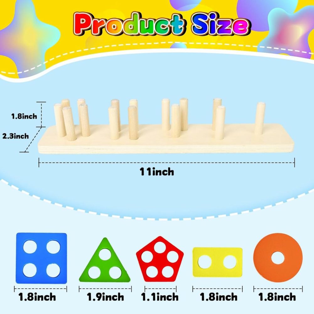 Montessori Toys For Toddler Baby 1 2 3 Year Olds Wooden Shape Stacking Sorting Toys  Learning Activity Block Puzzle Educational Wood Stocking Stuffer For 12+ Month Old Kid Boy (Rainbow)  |  Sorting & Stacking Toys All Toys Rainbow